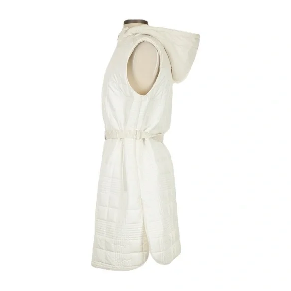BOSS Hugo Boss Quilted Puffer Vest Dress NWT 4 Hooded Belt Water Repellent Ecru - Picture 2 of 12
